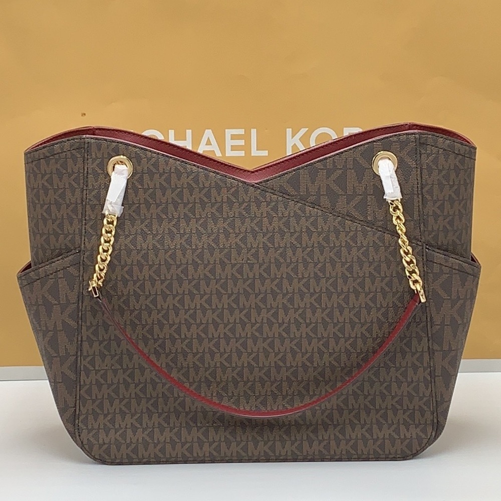 MICHAEL KORS
(NWT
Jet Set Large XChain Logo Shoulder Tote
Bag DARK CHERRY COLOR - Picture 8 of 16